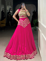 Pink Cotton Lehenga Choli – Sequins & Seashell Work with Blue Dupatta