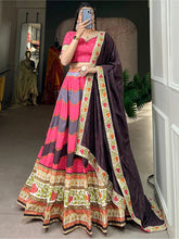 Pink Silk Lehenga Choli with Digital Print & Black Dupatta