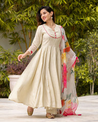 Beige Patchwork Suit Set