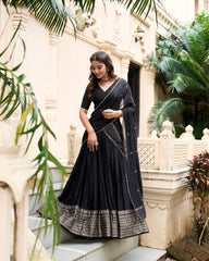 Pure Chanderi Plain Lehenga black