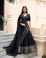 Pure Chanderi Plain Lehenga black