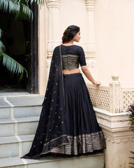 Pure Chanderi Plain Lehenga black