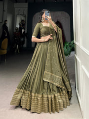 Pure Chanderi Plain Lehenga mehendi