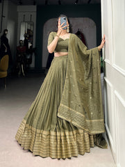 Pure Chanderi Plain Lehenga mehendi