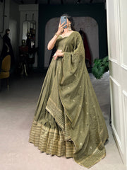 Pure Chanderi Plain Lehenga mehendi
