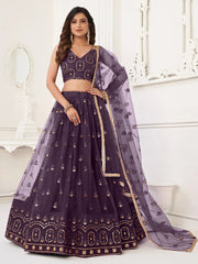 Purple Butterfly Net Lehenga Choli – Embroidered & Sequined Festival Wear