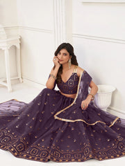 Purple Butterfly Net Lehenga Choli – Embroidered & Sequined Festival Wear