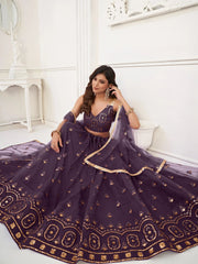 Purple Butterfly Net Lehenga Choli – Embroidered & Sequined Festival Wear