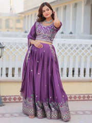 Purple Chinon Wedding Lehenga Choli – Thread & Sequin Embroidery