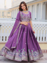 Purple Chinon Wedding Lehenga Choli – Thread & Sequin Embroidery