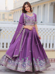 Purple Chinon Wedding Lehenga Choli – Thread & Sequin Embroidery