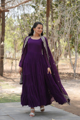Purple Embroidered Faux Blooming Gown with Sequined Dupatta