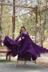 Purple Embroidered Faux Blooming Gown with Sequined Dupatta
