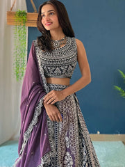 Purple Georgette Lehenga Choli – Sequins & Zari Embroidered Wedding Wear