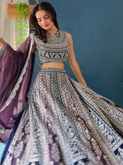 Purple Georgette Lehenga Choli – Sequins & Zari Embroidered Wedding Wear