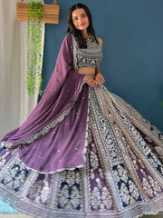 Purple Georgette Lehenga Choli – Sequins & Zari Embroidered Wedding Wear