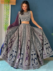 Purple Georgette Lehenga Choli – Sequins & Zari Embroidered Wedding Wear