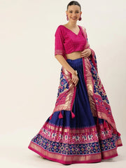 Ravishing Royal Blue & Pink Tussar Silk Navratri Lehenga Choli