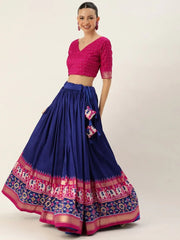 Ravishing Royal Blue & Pink Tussar Silk Navratri Lehenga Choli