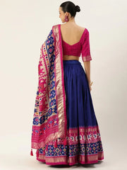 Ravishing Royal Blue & Pink Tussar Silk Navratri Lehenga Choli