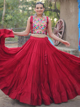 Red Rayon Lehenga Choli with Gamthi Thread Embroidered Koti – Festive Navratri Wear