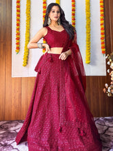 Regal Maroon Georgette Lehenga Choli with Thread Embroidery & Sequins