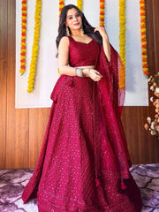 Regal Maroon Georgette Lehenga Choli with Thread Embroidery & Sequins