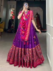 Royal Purple Tussar Silk Printed & Foil Work Lehenga Choli with Dupatta