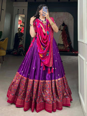 Royal Purple Tussar Silk Printed & Foil Work Lehenga Choli with Dupatta