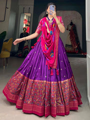 Royal Purple Tussar Silk Printed & Foil Work Lehenga Choli with Dupatta