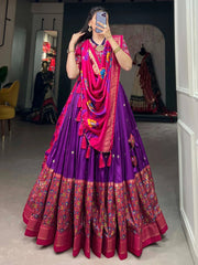 Royal Purple Tussar Silk Printed & Foil Work Lehenga Choli with Dupatta