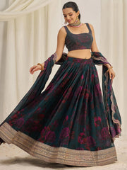 Teal Green Organza Lehenga Choli Set – Elegant Zari & Sequins Embroidery