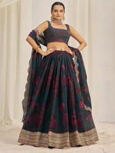 Teal Green Organza Lehenga Choli Set – Elegant Zari & Sequins Embroidery