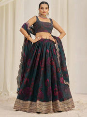 Teal Green Organza Lehenga Choli Set – Elegant Zari & Sequins Embroidery