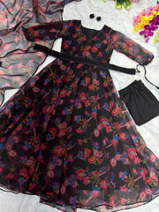 Georgette Silk Anarkali Suit – Digital Print with Lace Border, Fully Stitched