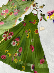 Georgette Anarkali Gown with Printed Dupatta