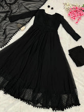 Pure Georgette Anarkali Suit with Pompom Lace Border