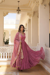 Faux Georgette Anarkali Suit with Embroidery and Frill Detailing