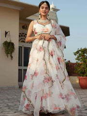 White Floral Organza Festival Wear Lehenga Choli