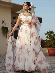 White Floral Organza Festival Wear Lehenga Choli