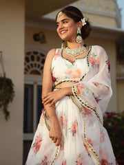 White Floral Organza Festival Wear Lehenga Choli
