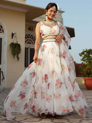 White Floral Organza Festival Wear Lehenga Choli