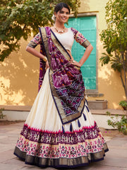 White & Purple Tussar Silk Lehenga Choli – Patola Print & Foil Detailing