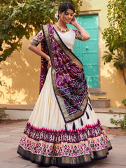 White & Purple Tussar Silk Lehenga Choli – Patola Print & Foil Detailing