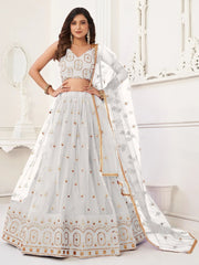 White Sequins Net Lehenga Choli with Dupatta – Festival & Wedding Wear