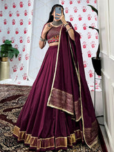 Wine Chanderi Lehenga Choli – Zari Weaving, Gamthi Mirror & Gotta Patti Work