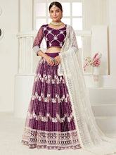 Wine Heavy Net Embroidered Lehenga Choli