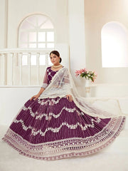 Wine Heavy Net Embroidered Lehenga Choli