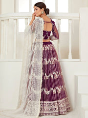 Wine Heavy Net Embroidered Lehenga Choli