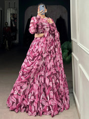 Wine Silk Lehenga Choli with Digital Print & Swarovski